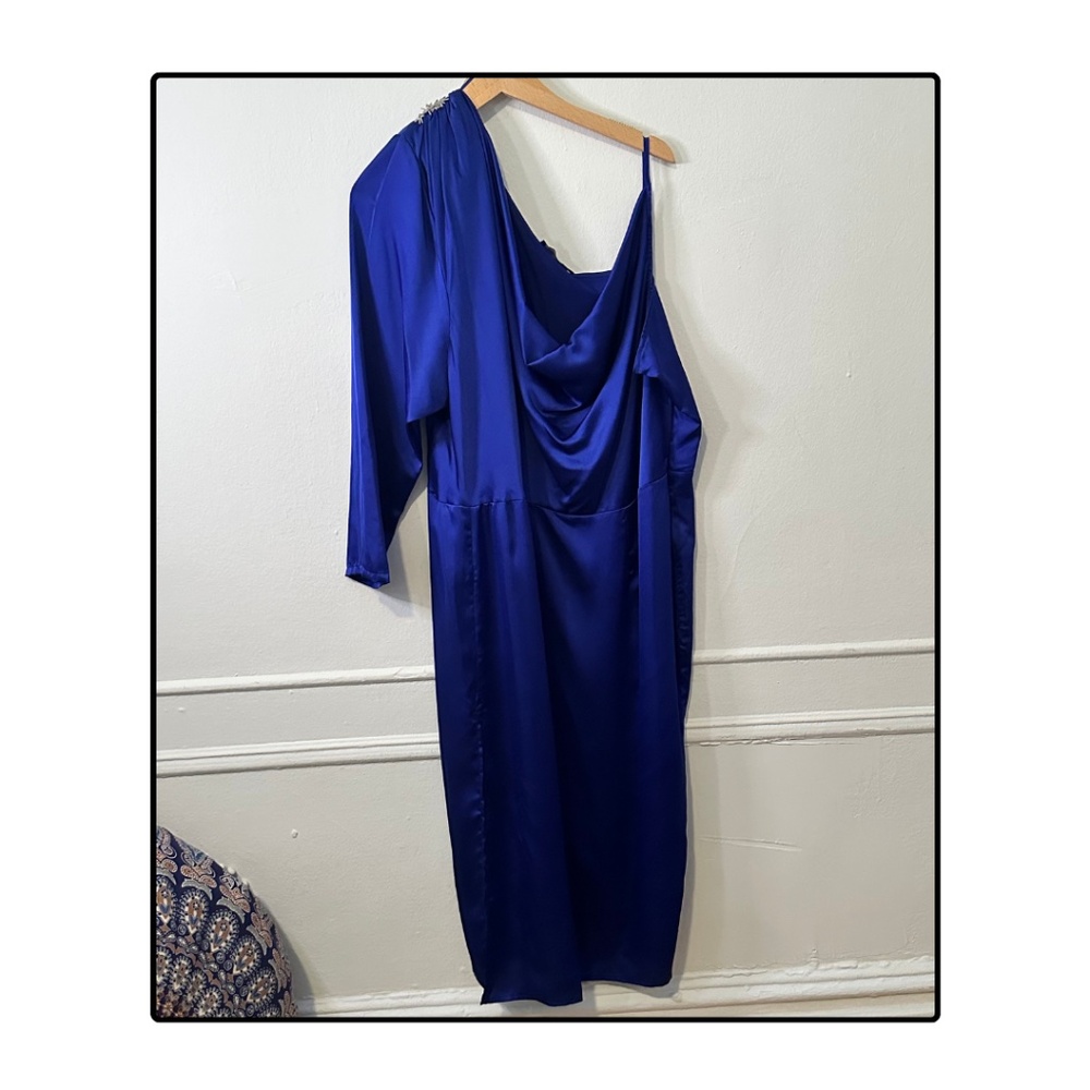 PrettyLittle Thing Royal Blue One Sleeved Dress with Shoulder Embellishment